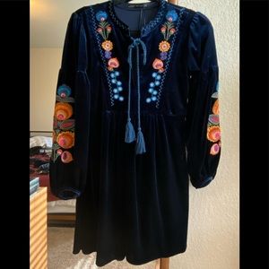 Boho blue dress with embroidery details